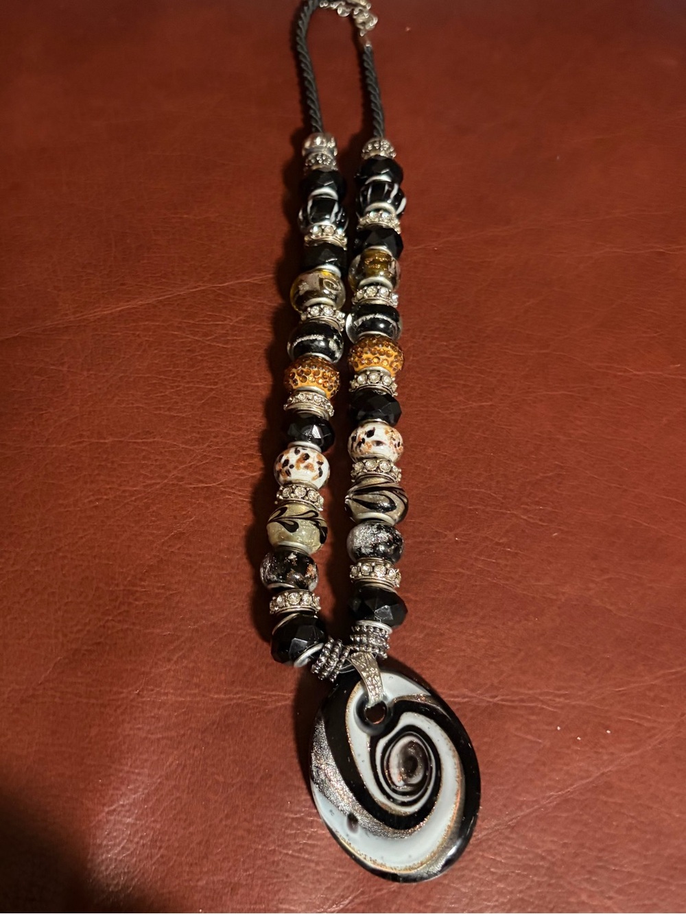 Handcrafted Black and Gold Swirl Glass Pendant Necklace